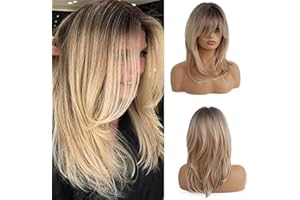 Esmee 16 pollici lungo dritto dorato stratificato naturale parrucche capelli sintetici per le donne con radici scure per uso quotidiano del partito