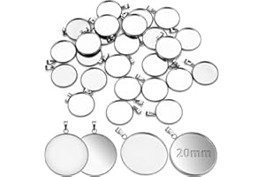 TXXATX 25 Stück Cabochon Rohlinge Kit 20mm Anhänger Rohlinge Silber Lünette Cabochon Rohlinge Leere Trays Runder Bezel für DIY Handwerk Schmuck Foto Getrocknete Blumen Glitzer Harz