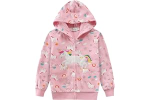 EULLA Kinder Mädchen Zip Up Hoodie Sweatjacke Kapuzenjacke Kapuzenpullover Langarm Baumwolle Einhorn Pullover Hoody Sweatshirt mit Reißverschluss 92 98 104 110 116 122