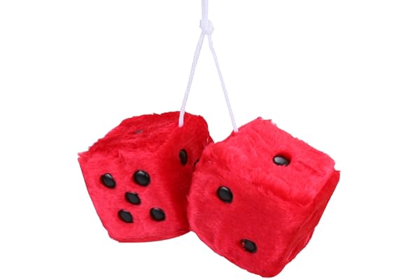 Accessoires pour intérieur de voiture, paire de dés rétros carrés en peluche à suspendre de 7,6 cm, paire de dés en peluche avec pois pour décoration intérieure de voiture (Rouge)