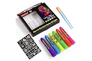 HISUNBEN Fluorescenti Matite Trucco per Viso e Corpo, 6 Colori Lavabile UV Fluorescente Colorato Neon Kit, Pittura Corpo Sicuro e Non Tossico per Feste di Compleanno, Cosplay, Halloween e Natale
