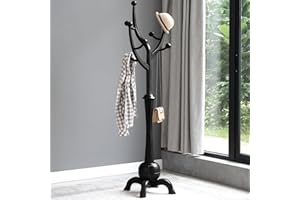 Bekrvio Freestanding Coat Rack with 8 Hooks, Tree Branch Design, Solid Wood Clothes Jacket Hanger Stand with Stable Base for Entryway, Hallway, Bedroom – Holds Up to 73kg