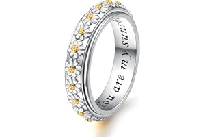 FLYOW Daisy Anxiety Relieve Spinner Rings You Are My Sunshine Flower Fidget Ring Sterling Silver ADHD Stress Relieving Ring for Women Girls