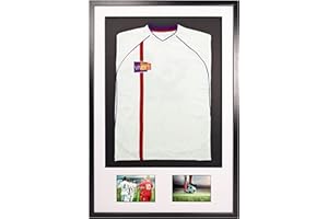 Vivarti DIY Adult 3D Mounted + Double Aperture Sports Shirt Display Frame for Football Shirt, Rugby Shirt, Band T-Shirt Shadow Box - 61 x 91.5cm - Black Frame, White Mount, Black Backing Card