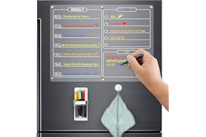 FUNYKICH Magnetic Weekly Planner, 16” x 12” Acrylic Fridge Planner with 6 Dry Erase Markers, Pen Holder & Cleaning Towel