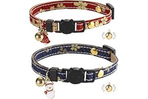 GIENXIAS Katzenhalsband mit Schnellverschluss | Halsband für Katze mit Leder | handgefertigt | mit Glocke | goldene Kugel | Japanisches Design | verstellbar | 2 Stück
