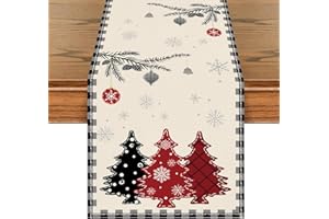 FRIGG Świąteczny bieżnik na stół 230 x 33 cm, biały, nowoczesne dekoracje świąteczne z płatkami śniegu, sosna, lniany, świąteczny bieżnik na stół, do jadalni, salonu, kuchni, dekoracje stołu