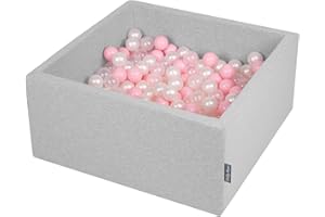 KiddyMoon 90X40cm/300 Balles ∅ 7Cm Carré Piscine À Balles pour Bébé Fabriqué en UE, Gris Clair: Rose Poudré/Perle/Transparent