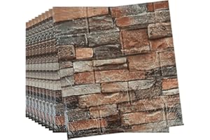 SINYE 10pcs 3D Tile Brick Wall Sticker Carta da parati autoadesiva in schiuma impermeabile pannello,Adesivi murali in mattoni 3D, Carta da parati rimovibile in schiuma di polietilene autoadesiva