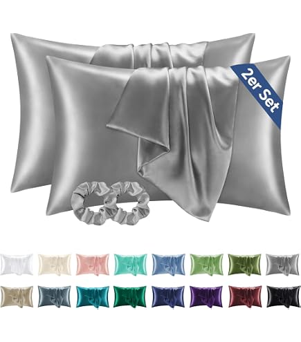 2 Stück Seiden-Kissenbezüge – 50x75 Cm, Seidig Weich, Ohne Reißverschluss, Grau