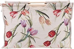 GLOGLOW 1 pc Sac fourre-Tout à Tricoter, Pratique poignée en Bois tissé Tissu Sac de Rangement Portable Aiguilles à Tricoter Couture Sac pour écheveaux de Fil(Fleur - Rouge)