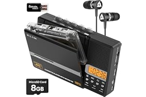 KLIM K10 Portable Cassette Player & Tape Recorder, Cassette to MP3 Converter + Built-in Microphone & Speaker + USB PC Transfer + Battery/USB Powered + 8GB SD Card + Earphones
