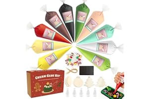 1DFAUL Christmas Cream Glue Kit, 10 Colors Fake Cream Glue with Piping Tips, Refrigerator Magnet, Wooden Tags & Charms, for DIY Craft, Home Decor, Christmas Party
