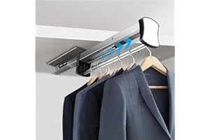 HONZUEN Extendable Clothes Rail 30cm, Pull Out Hanging Rails for Clothes, Telescopic Wardrobe Pole with Soft Close, Adjustable Hanger Pole Space Saving, Holds 12–14 Trousers, Heavy Duty Load 45kg