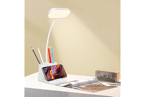 owwasd Lampe de Bureau LED, Lampes de Bureau Dimmable 3 Modes de Couleur 8 Niveaux de Luminosité, Flexible Contrôle Tactile, Porte Stylo et Téléphone, Lampe de chevet