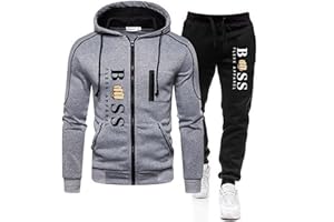 WAZHAKU Survêtement de sport pour homme, long, confortable et surdimensionné, 2 pièces, sweat à capuche et pantalon, avec motif de lettres créatives, pour l’automne et l’hiver