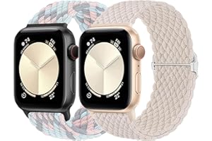 HalfYue Pleciony pasek kompatybilny z Apple Watch 38 mm, 40 mm, 41 mm, dla kobiet i mężczyzn, regulowany, elastyczny nylonowy pasek do iWatch serii 9/8/7/6/5/4/3/2/1/Ultra2/SE, 2 szt.