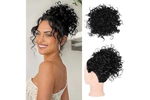 ENENBLAU Hair Extensions Haarteil Dutt Haar Bun mit Elastischer Kordelzug Kurz Locken Welle Pferdeschwanz Haarteil Kunsthaar wie Echthaar Updo Haarverlängerung zopf für Frauen Tägliche Verwendung Schwarz 066A