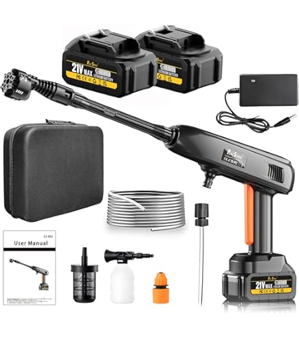 Hogedrukreiniger met lithium-ion-accu, 24 V, hogedrukreiniger met 5 m slang en 2 sproeiers voor autowassen, boot, vloer, zwembad, irrigatie