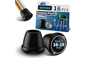BOIVSHI Ø16-19mm Metal Chair Leg Floor Protectors - Puncture-Proof Rubber Chair Leg Caps - 16 Pcs Round Black Covers - Small Rubber Feet Tips Ferrule Stopper