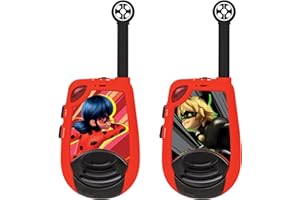 LEXIBOOK, Miraculous Ladybug Cat Noir, Walkie-Talkies Digitales para niños, 2 km de Alcance de transmisión, función de luz Morse, Clip para el cinturón de Transporte, Funciona con Pilas, Rojo, TW25MI