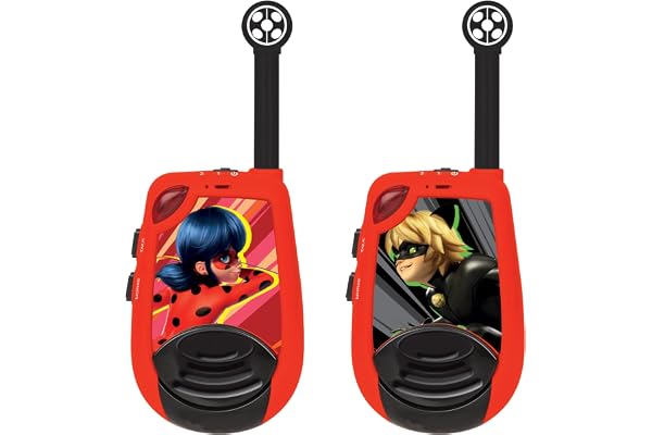 Lexibook, Miraculous Ladybug Chat Noir, Talkies-Walkies numériques portée 2 km pour Enfant, Fonction Morse Lumineux, Clip Ceinture, à Piles, Rouge, TW25MI