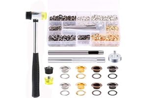 Swpeet,Set di 246 occhielli per occhielli in 4 colori da 1/4",6 mm, incluso martello leggero e morbido, kit di occhielli in metallo per scarpe per cintura in pelle e tessuto