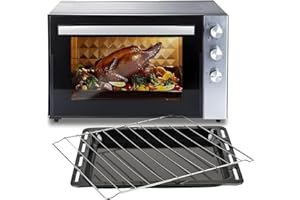 Wintem Fornetto Elettrico 70L 2500W in Acciaio Inossidabile Nero con Funzione Girarrosto e Ventilazione è Ideale per Cuocere e Riscaldare Pizza, Pollo e Cotture Veloci - Temperatura Fino a 320°