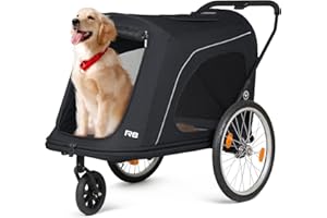 Beberoad 2 en 1 Remorque pour vélo & Poussette pour Chien, Capacité 45 kg, Facile à Plier pour Ranger et Voyager, Poussette pour Chiens de Taille Moyenne à Grande, Noir,75×127×97CM