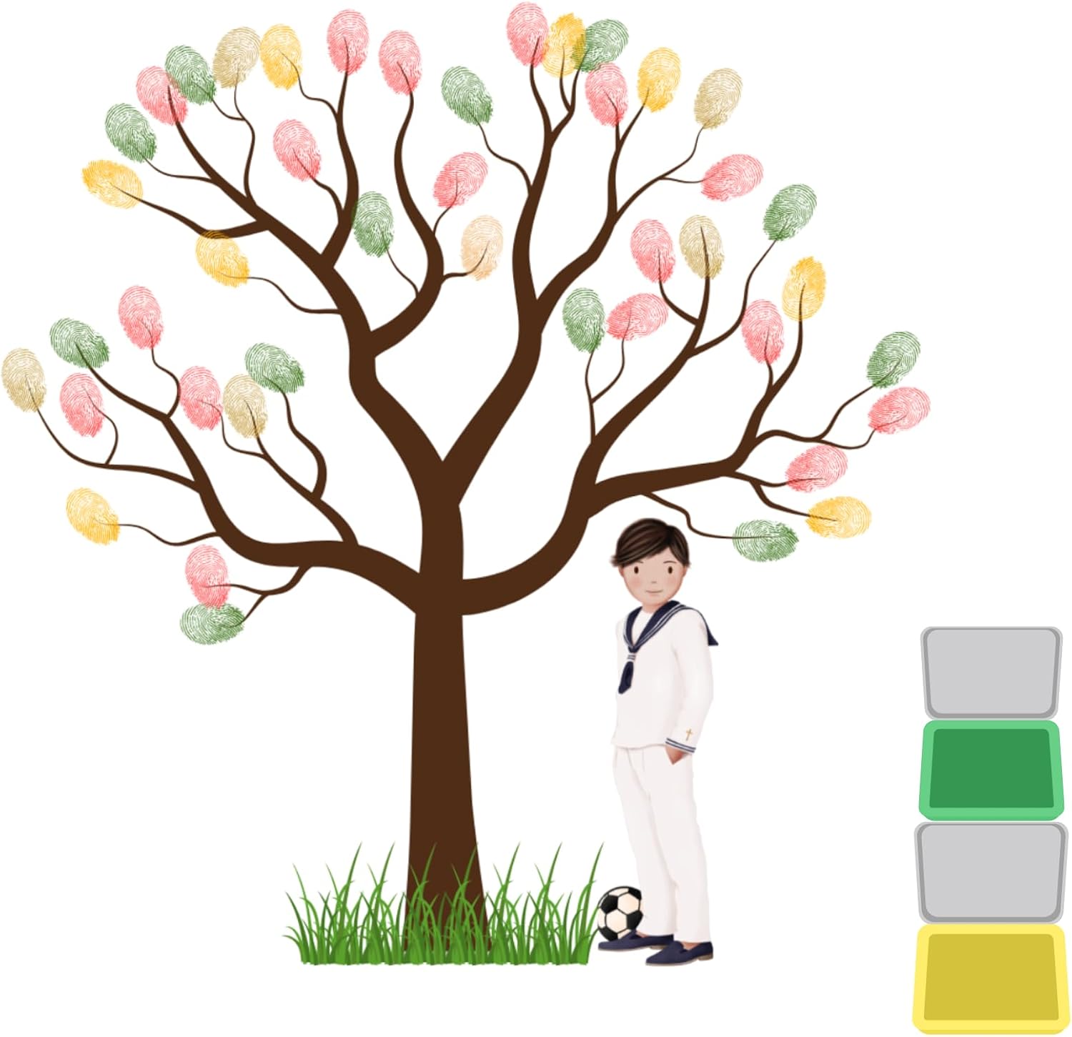 Eedama Decor Árbol de Huellas Comunión Niño Moreno – Lámina A3 con 2 Tintas incluídas (aleatorias) – Recuerdo Original para Invitados – Decoración de Primera Comunión