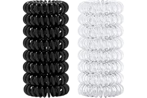 FAVELABLE Fasce Elastici per Capelli a Spirale plastica,16 Pezzi Elastici per capelli in plastica a spirale,Elastici spirale Cavo telefonico per donne e ragazze,Trasparente e Nero
