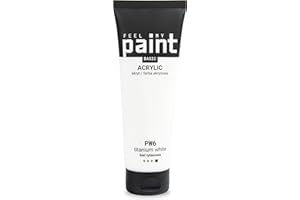 FeelMyPaint Vernice acrilica bianca titanio, 120 ml, PW6. Pittura ad alta pigmentazione per dipingere su tela, carta, tessuto, legno, vetro, ceramica, metallo, pietra.
