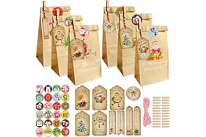 Adventskalender zum Befüllen Kinder, Yomisee Adventskalender Selber Befüllen mit 24 Tüten und Zahlenaufklebern DIY Weihnachtskalender zum befüllen