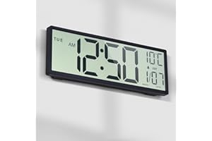 Mee 2ou Reloj Digital Pared Grande A Pilas, 15" Reloj Digital Sobremesa Y Fecha, Día De La Semana, Temperatura, Ajuste Automático De Horario De Verano, Formato 12/24 Horas, Alarma Y Función De Snooze