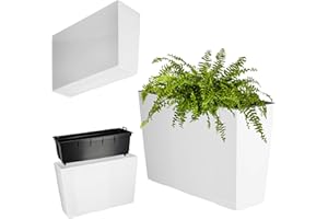 KADAX Jardinera de plástico, 18,5 x 55,7 cm, 5 colores, maceta con cintas de riego, jardinera para balcón con inserto, jardinera para exteriores, cubo de flores (blanco, rectangular, brillante)