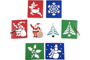 BCREATIVETOLEARN Christmas Stencil Set Reusable Plastic Xmas Templates for Children Festive Kids Drawing Painting Spraying Craft Projects Pack of 6