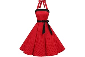 Timormode Abito Vintage Donne Vestito Cocktail 1950 Gonna retrò Estiva Rockabilly Allacciatura al Collo di Polka Dots Molti Colori