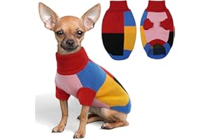 Hjumarayan Hundepullover - Vintage Hundepullover Kleine Hunde mit Geschirr Loch Farbblockierung Hunde Pullover Kleine Hund Rollkragen Pullover Hund mit Beinen Warm Hundepulli, Rot XS
