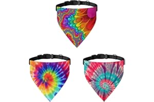 COEQINE Rainbow Pet Bandanas Set for Summer, Durtable Lightweight Tie Dye Print Dogs Cats Scarves for Walking Sport