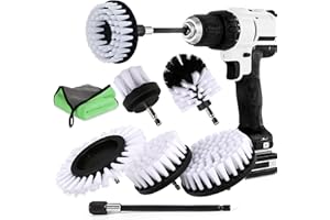 BOARSHUA Drill Brush Attachment Set, 8Pcs Power Scrubber Cleaning Brush with Extended Long Attachment, Electric Drill Scrub Brushes Kit for Car Grout Floor Tub Shower Tile Sink Bathtub Bathroom Kitchen White