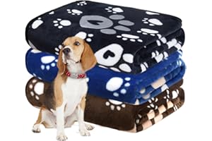 Awaytail 3 Pack Dog Blankets Large Washable - Soft Fluffy Flannel Pet Blankets for Dogs - Cute Paw Print Blanket Washable for Couch Bed Car - 80x110cm