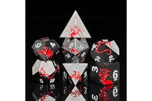 HNCCESG Set di dadi in metallo per DND D&D, per D&D Dungeons and Dragons, TTRPG, dadi in metallo con scatola di dadi a forma di drago (drago nero rosso)