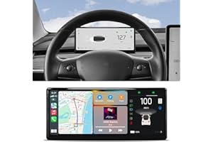 AAMHHM Wyświetlacz Head Up dla Tesla Model Y 2019-2024 i Model 3 2017-2023 z bezprzewodową/przewodową funkcją Carplay Android Auto Bluetooth Synchroniczne dane pokazują baterię, przebieg, prędkość (9 cali)