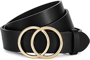 JasGood Damen Ledergürtel Mode Doppel O-Ring Schnalle Gürtel für Jeans Hosen Kleider