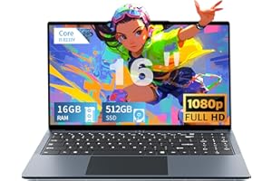 Ekonavi Ordenador Portátil de 16 Pulgadas, PC Portatil Core i5-8210Y procesador 16 GB RAM 512 GB SSD, Laptop FHD 1920 * 1080 con RJ45, Tipo C, USB 3.0, Bluetooth 5.0, Teclado Digital retroiluminado