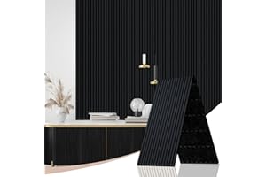 JSSZWYP Wall Panels, 3D Acoustic Panels, Wood Look, 240 x 60 cm, Set of 1 - Sound-Absorbing with Felt Background, Self-Adhesive for Living Room, Bedroom (22# Black)