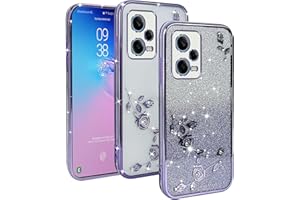 YUXING Funda Transparente Glitter Teléfono para Xiaomi Redmi Note 12 Pro 5G, Chicas Femeninos Delgada Carcasa Destello, Patrón Floral Brillante TPU Case (Purple)