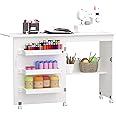 YAGEANNL Folding Sewing Table,2-in-1 Craft Table with Storage,Foldable Hobby Craft Table with Lockable Casters Sewing Machine Cabinet Computer Desk Workstation Sewing Cutting Table