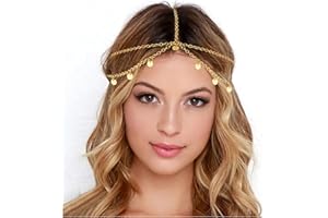 YUNHENTONG Wahrsagerin Kopfschmuck Boho Kopfkette Orientalisch Haarkette Gold Cleopatra Kopfschmuck Gold Stirnkette Haarreif Wahrsagerin Griechische Göttin Accessoires Bollywood Schmuck