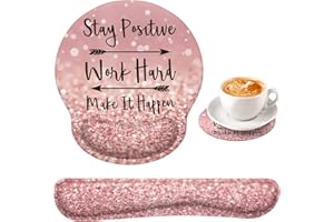 iCasso Ergonomic Mouse Mat Wrist Support, Keyboard Wrist Rest Set with Coaster, Non-Slip Base Comfortable Memory Foam Mouse Pad Wrist Support Keyboard Rest Desk Accessories for Women - Pink